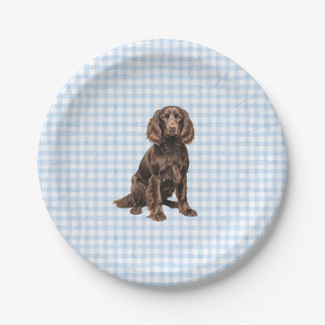 Assiette de fête Boykin, Fête de chien, Gingham bl (Devant)
