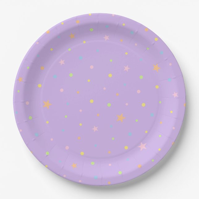 Assiette de fête d'anniversaire Confettis Violet P (Devant)