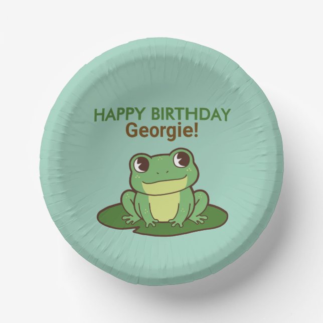 Assiette de fête d'anniversaire de grenouille vert (Recto)