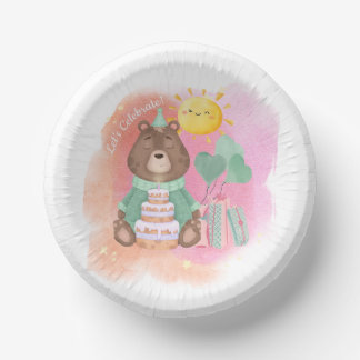 Assiette de fête d'anniversaire ours aquarelle pas