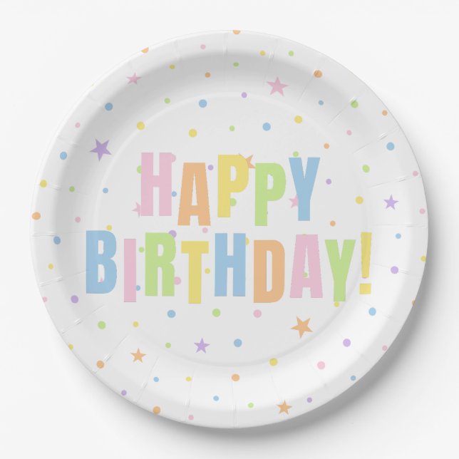 Assiette de fête d'anniversaire Pastel Confetti Jo (Devant)