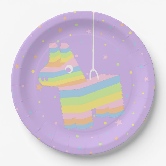 Assiette de fête d'anniversaire Pastel Pinata Viol (Devant)