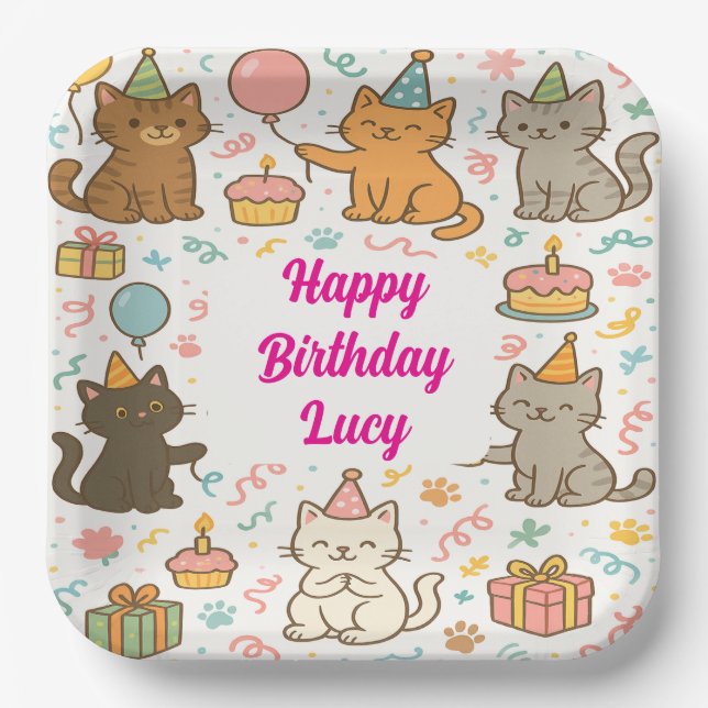 Assiette de fête d'anniversaire pour chat mignon a (Recto)