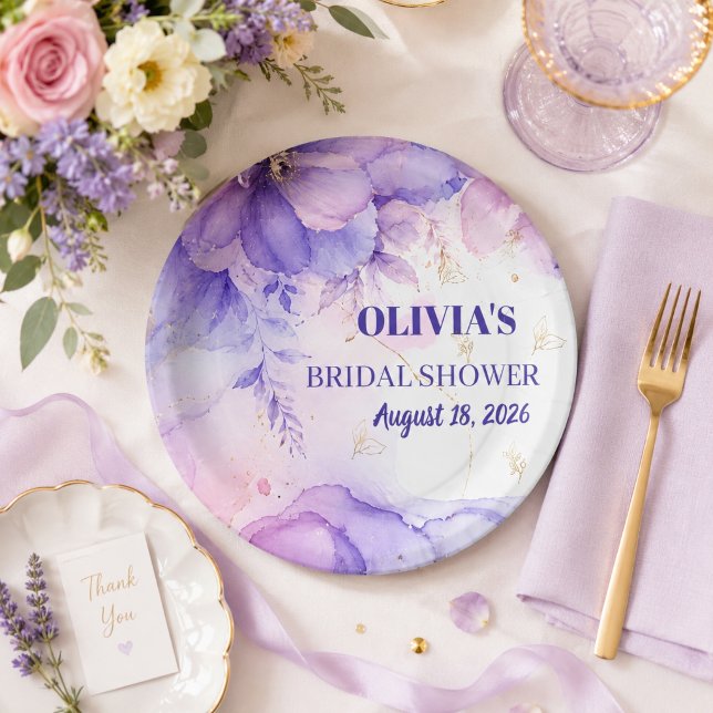 Assiette de fête de douche de mariage violet éléga (Créateur téléchargé)