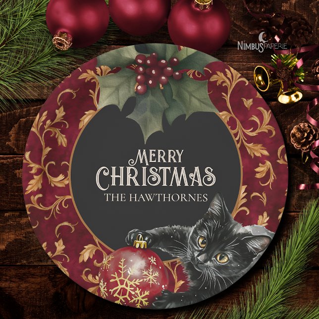 Assiette de fête de Noël de chat noir gothique vic (Créateur téléchargé)