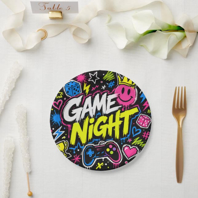 Assiette de fête de soirée de jeu de graffiti néon (Mariage)