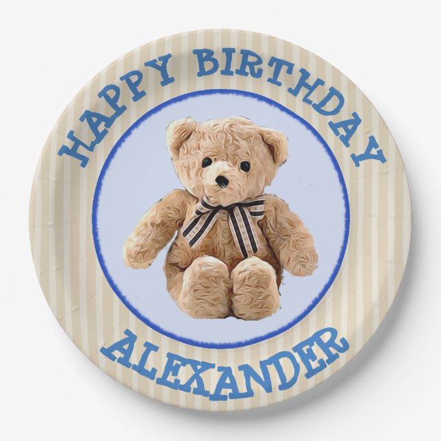 Assiette de fête en forme d'ours en peluche bleu e (Devant)
