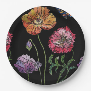 Assiette de fête en papier à motif de fleurs de pa