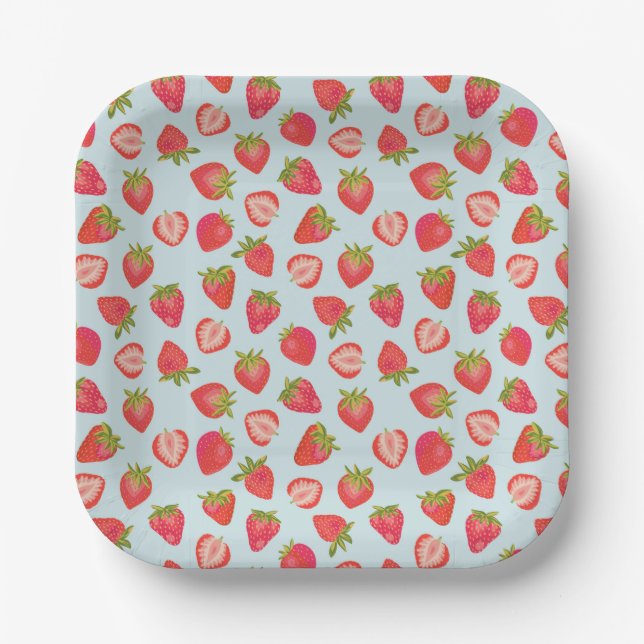 Assiette de fête en papier à motif de fraise et de (Recto)