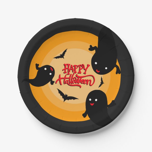 Assiette de fête en papier Halloween avec des fant (Devant)
