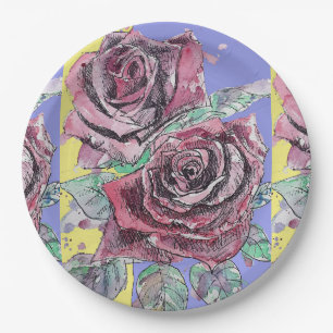 Assiette de fête en papier violet à motif de fleur