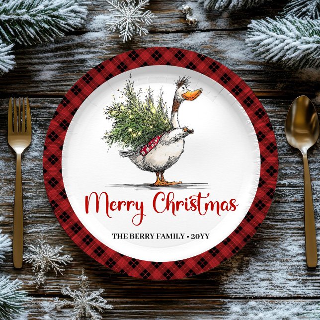 Assiette de fête fantaisiste humour canard de Noël (Christmas Quirky Goose Humor Whimsical Party Plates)