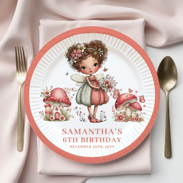 Assiette de fête Fée Caprice 4ème Anniversaire Fle (Whimsy Fairy 4th Birthday Pink Flowers Party Plates)