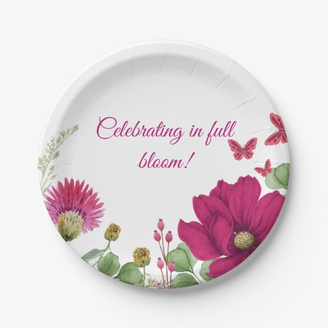 Assiette de fête florale rose aquarelle (Devant)