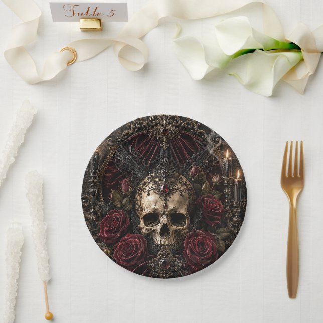 Assiette de fête Halloween pour couple de squelett (Mariage)