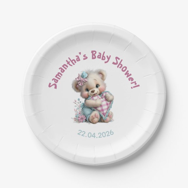 Assiette de fête Ourson Baby Shower  (Devant)