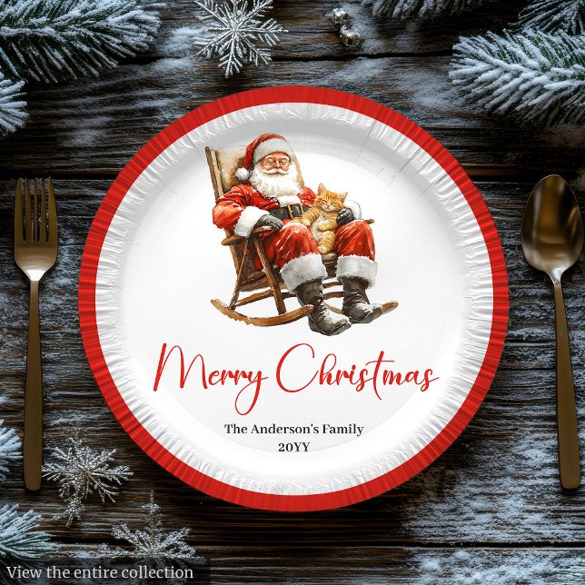 Assiette de fête personnalisable avec nom modifiab (Merry Santa Claus Custom Name Editable Party Plate)