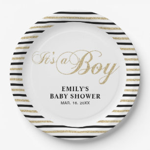 Assiette de fête pour Baby Shower Moderne Or & Noi