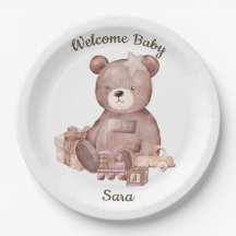 Assiette de fête pour Baby Shower Ourson Mignon