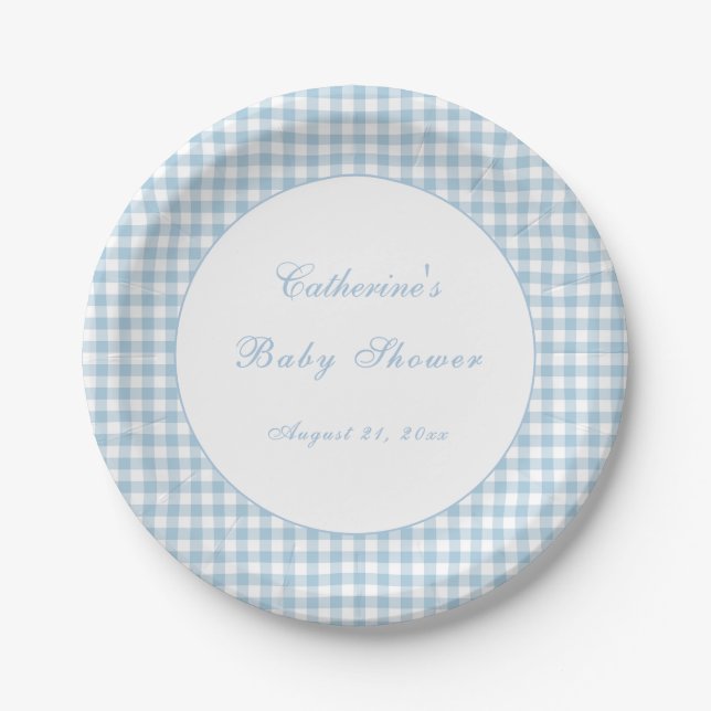 Assiette de fête pour bébé classique en vichy bleu (Devant)