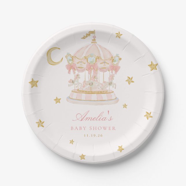 Assiette de fête prénatale carrousel fantaisiste (Devant)