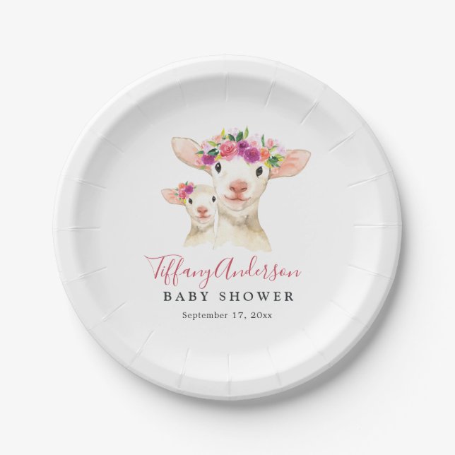Assiette de fête prénatale Fleur de mouton maman e (Devant)