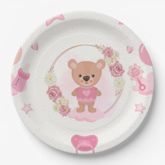 Assiette de fête prénatale Ourson Rose