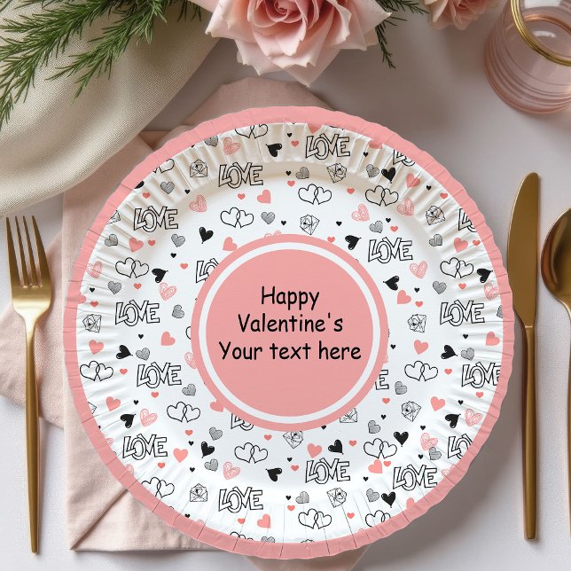 Assiette de la Saint-Valentin à texte personnalisé (Custom Love Text Hearts Hand Drawn Valentine Plates

)