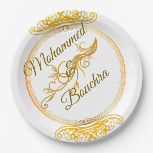 Assiette de Mariage Élégante en Or