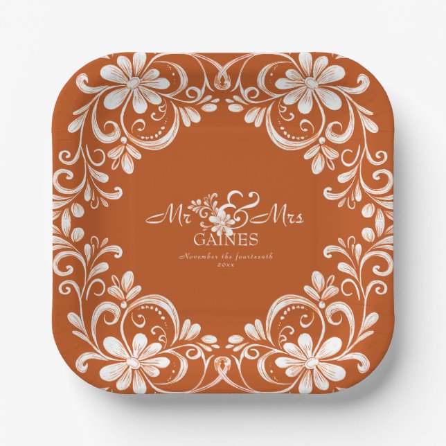 Assiette de mariage Mr & Mrs Shabby Chic Orange Br (Recto)