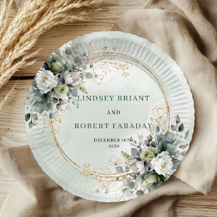 Assiette de mariage personnalisée vert sauge Boho