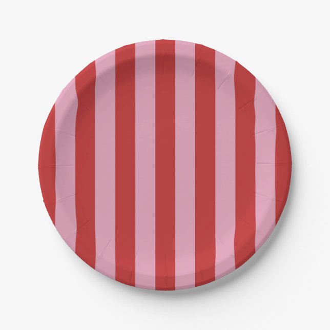 Assiette de mariage rayée rose et rouge personnali (Devant)