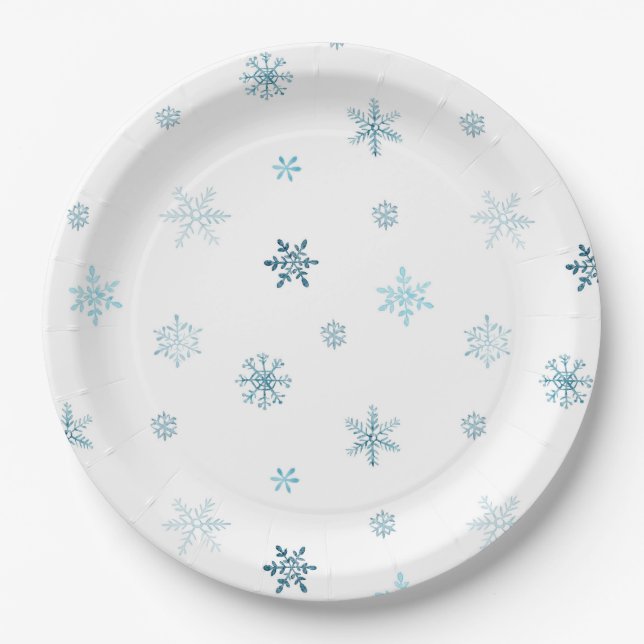 Assiette de Noël aux flocons de neige aquarelle (Devant)
