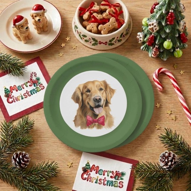 Assiette de Noël Retriever doré animal de compagni (Créateur téléchargé)