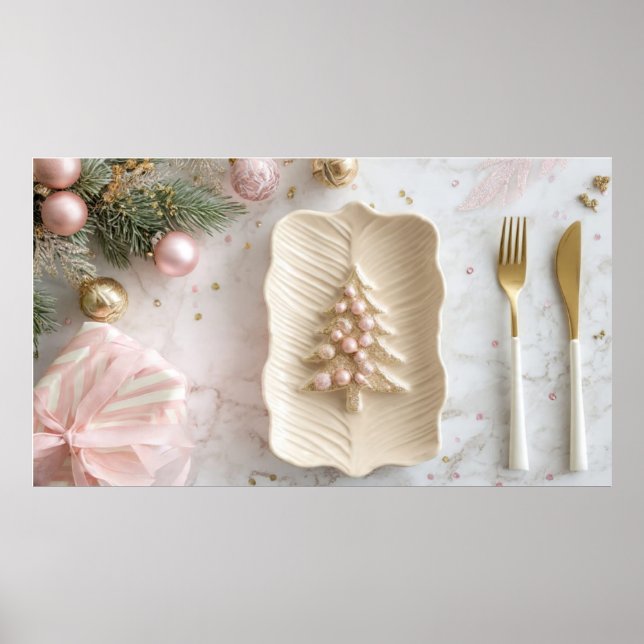 Assiette de Noël rose sur une table festive – Déco (Devant)