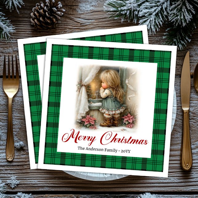 Assiette de serviettes en papier Charmante scène h (Charming Watercolor Winter Scene Name Napkins Set)
