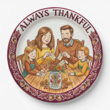 Assiette de Thanksgiving en papier pour famille "T