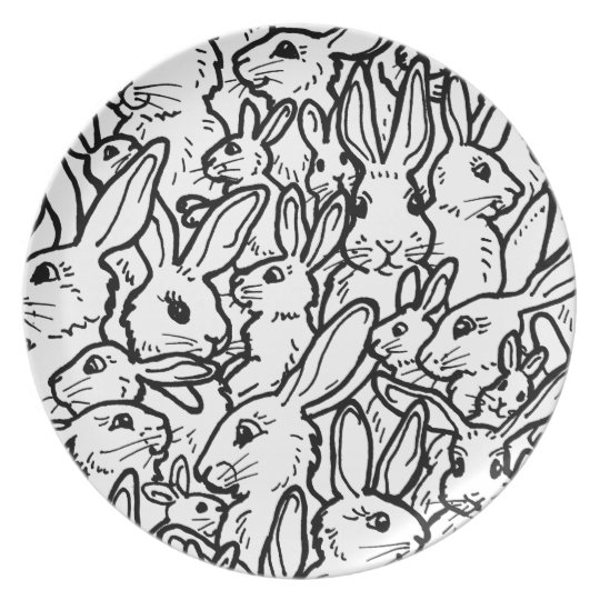 Assiette Dessin D Encre De Stylo Noir Noir Noir Lapin Noir Zazzle Fr