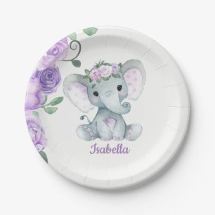 Assiette éléphante pour Baby shower, Anniversair
