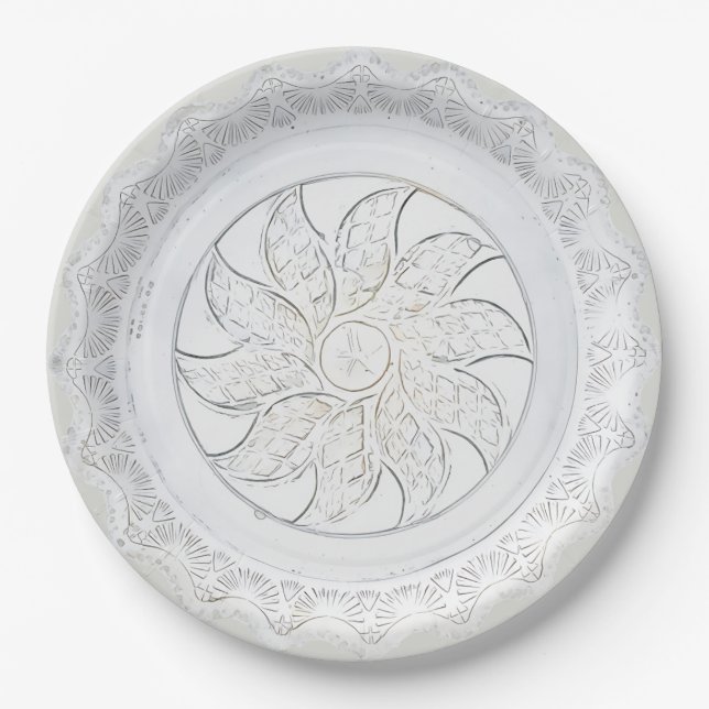 Assiette en fausse porcelaine florale et éventail  (Devant)