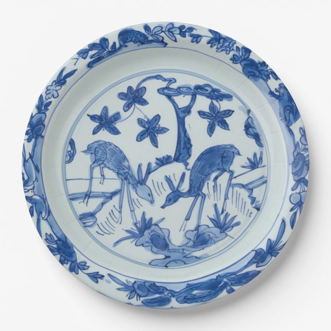 Assiette en faux porcelaine de Chine bleue et blan (Devant)