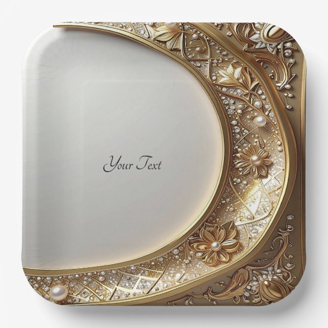 Assiette en papier à cadre doré orné (Recto)