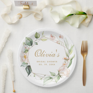 Assiette en papier à cadre géométrique doré et flo