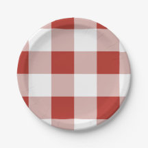 Assiette en papier à carreaux rouges Gingham grand
