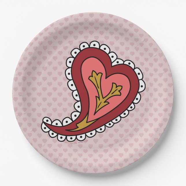 Assiette en papier à coeur de Paisley (Devant)