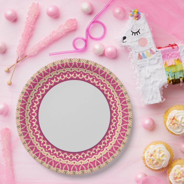 Assiette en papier à dentelle rose de grand-mère (Fête)