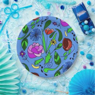 Assiette en papier à dessin floral vibrant mixte