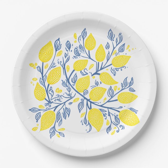 Assiette en papier à effet de gravure sur bois ave (Devant)