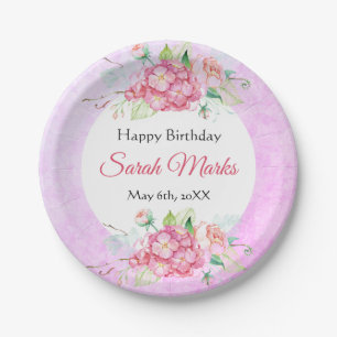 Assiette en papier à motif botanique rose pour ann