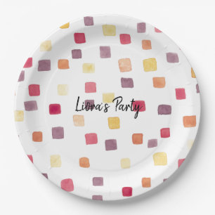 Assiette en papier à motif carré aquarelle joli